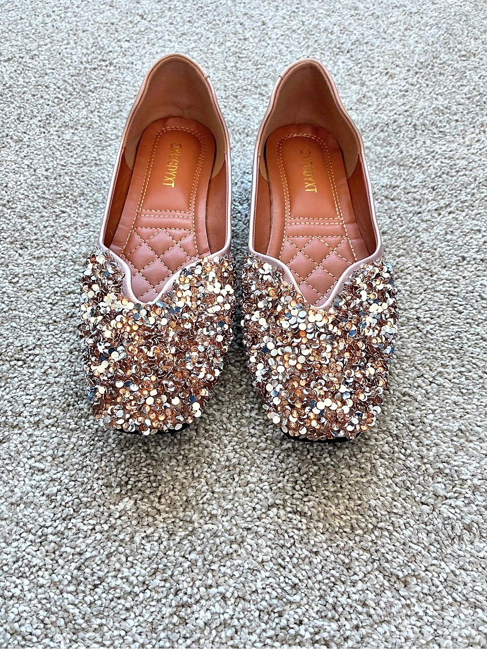 Rhinestone Embellished Slip-On Ballet Flats Pink & Gold EU 39 Desi Wedding